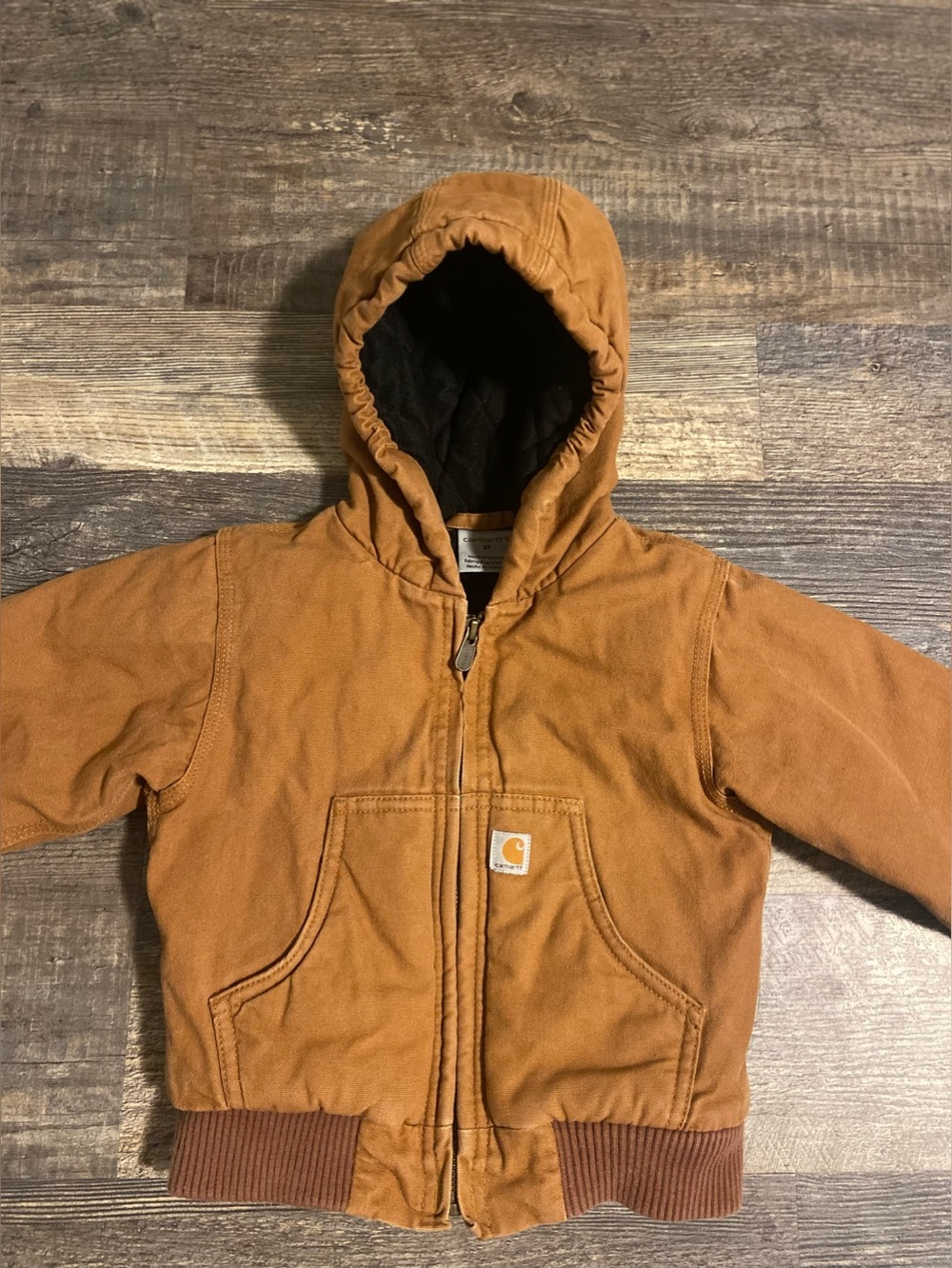 Carhartt Jacket Kids 2T Brown Canvas Coat Quilt Lining Hooded RN13706 Unisex